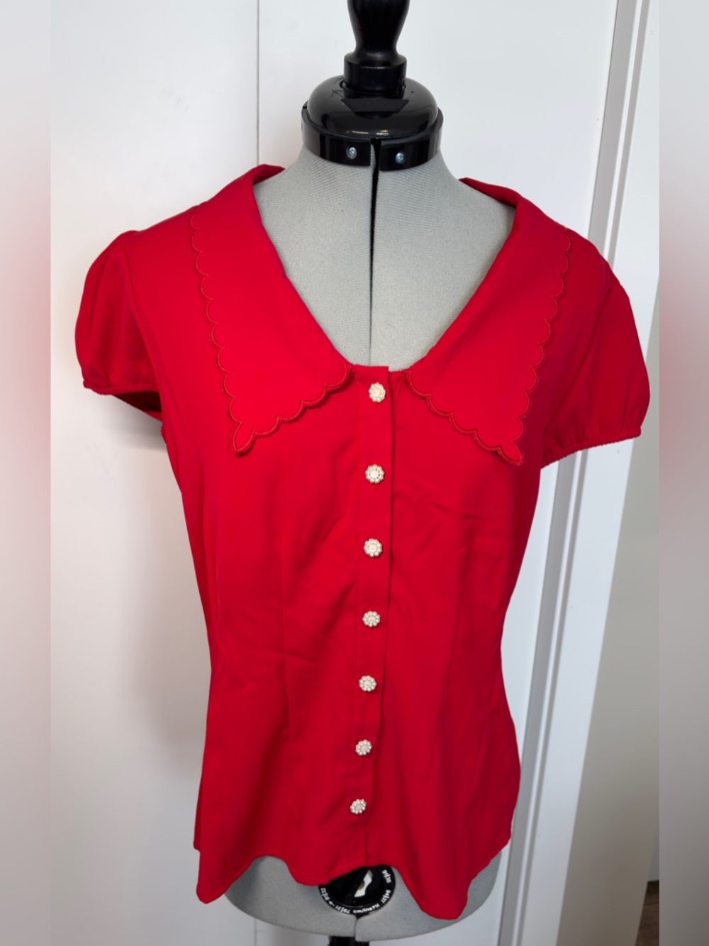 Hell Bunny Red pearl button blouse size xs